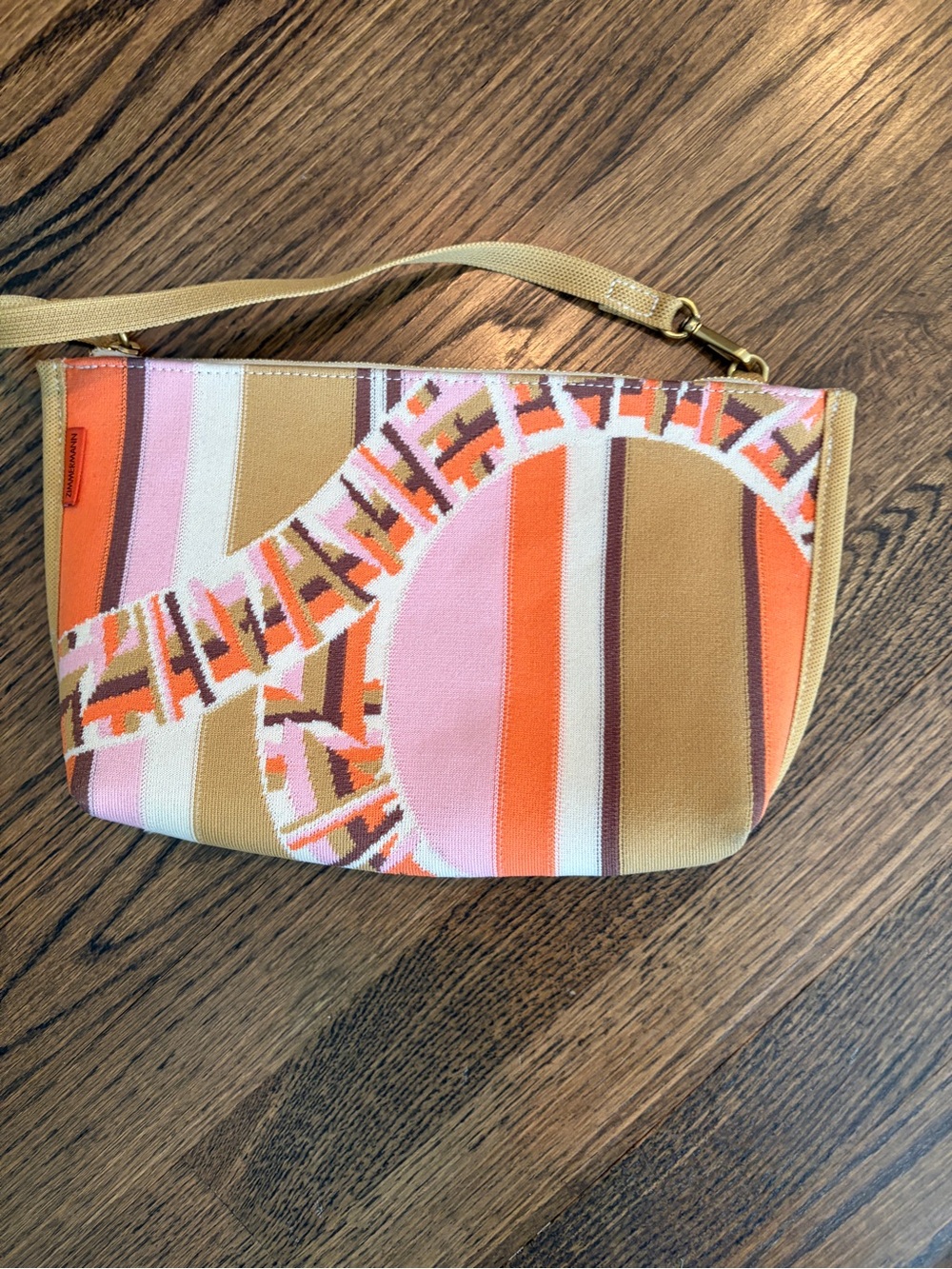 Zimmermann Multicolor Striped Wristlet Clutch in Pink, Orange & Tan